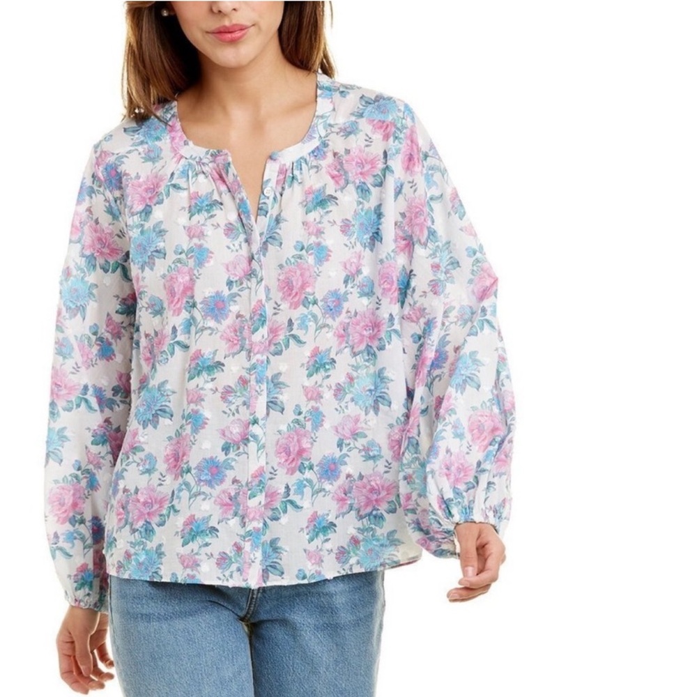 LOVESHACKFANCY Renate Button Down Lightweight
Blouse in Sea Orchid Sz. XS